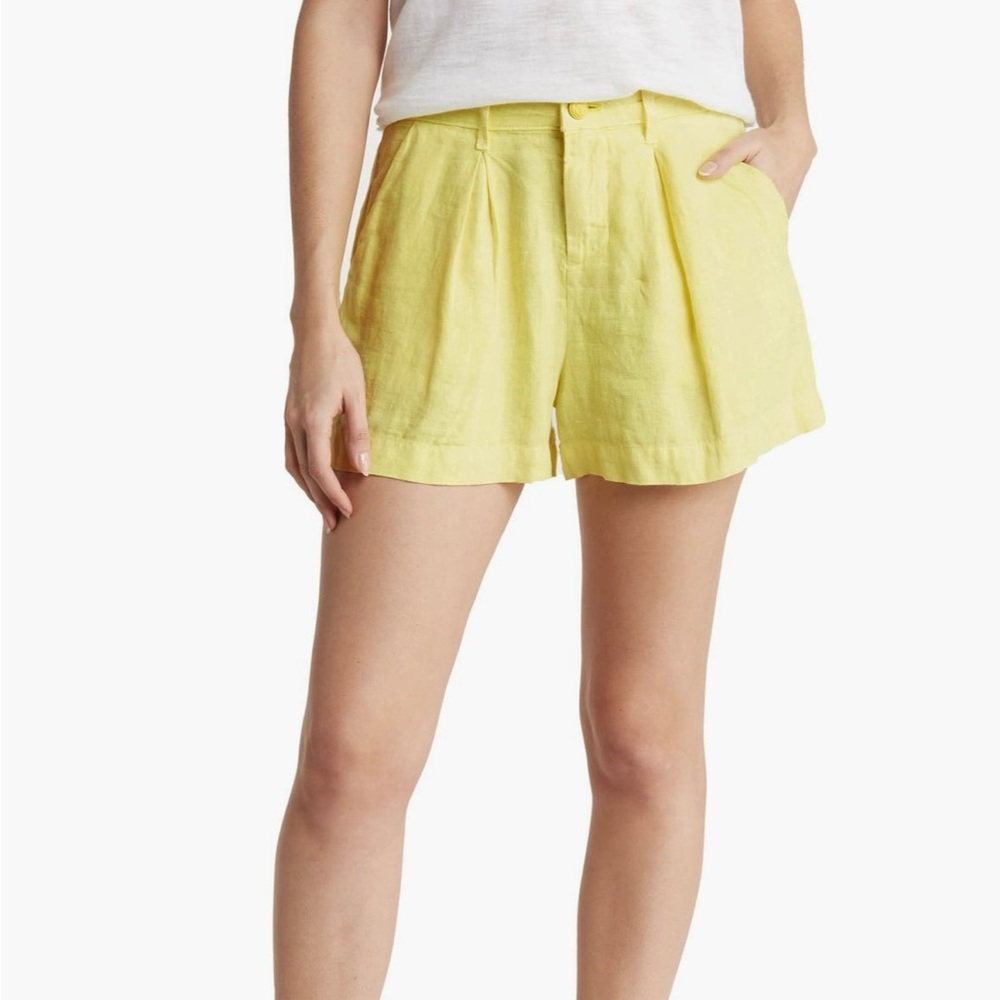 L'AGENCE High Waist Yellow Shorts 100% linen